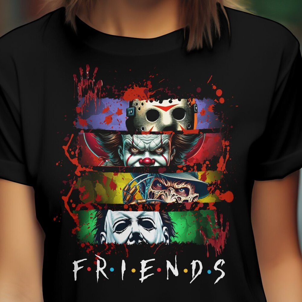 Halloween Shirt Jason Freddy Penny Wise Michael Myers Gore Bloody Friends